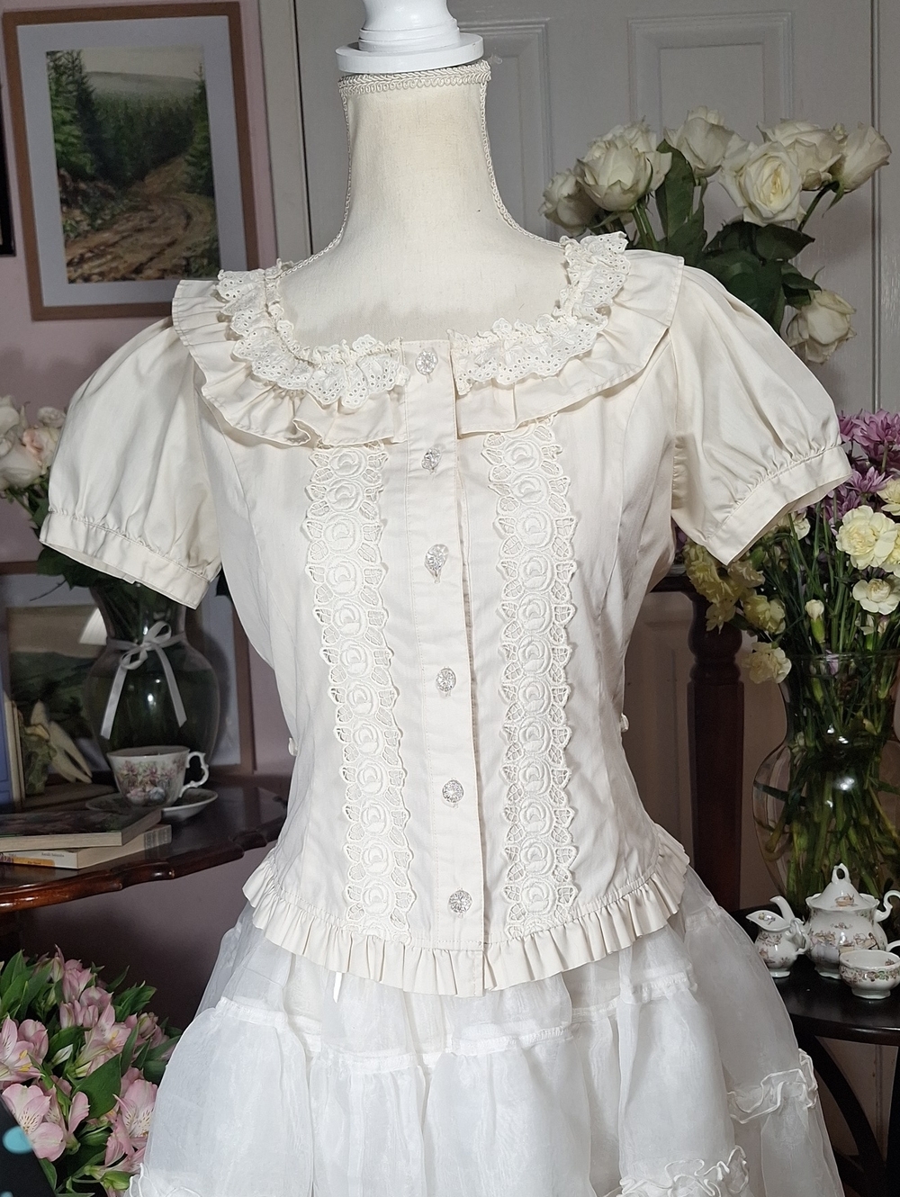 Innocent World Ivory Square Neck Cotton Blouse | Classic Lolita